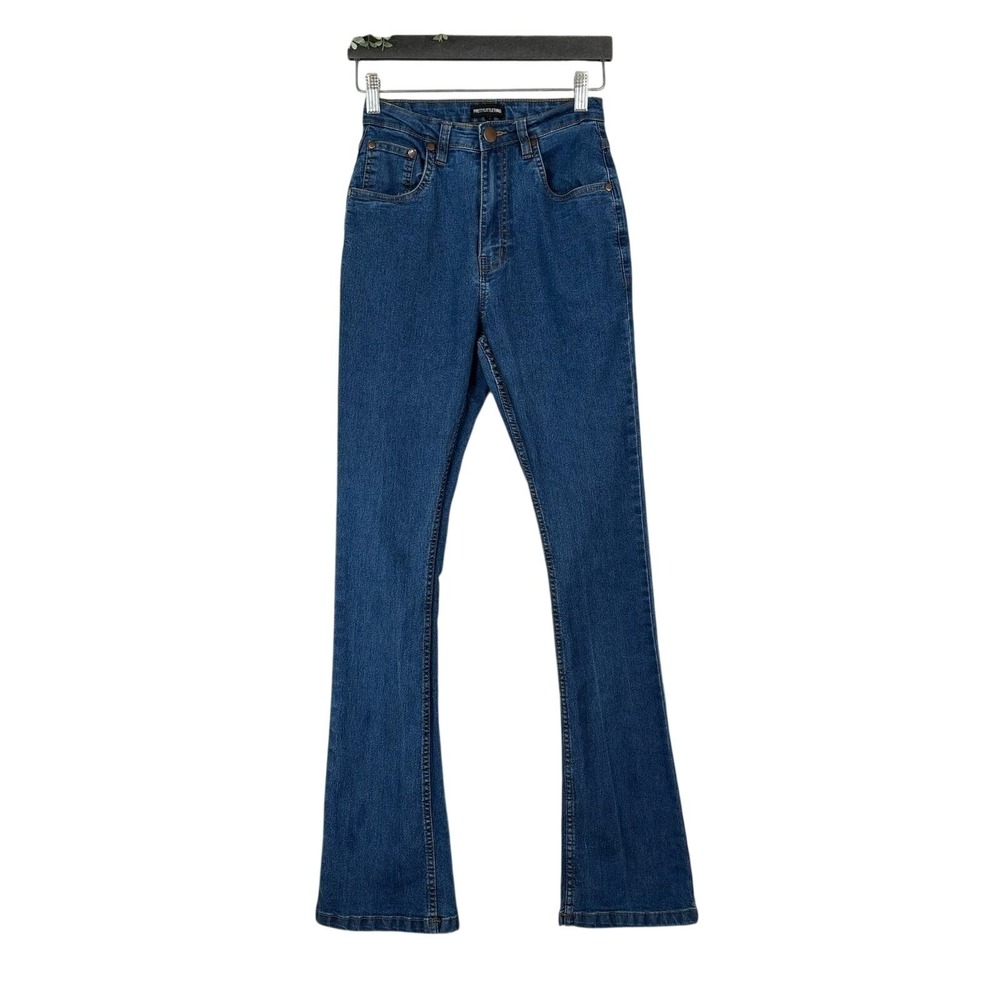 PrettyLittleThing Flare Jeans Blue High Waisted Denim Retro Boho Womens 4